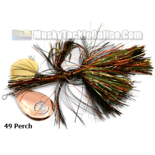 cowgirl fishing lure musky Mayhem Double Jr-Rainbow/Nickel with its large profile and huge dual spinner blades that produce tremendous thump and vibration in the water Musky Mayhem Double Cowgirl 