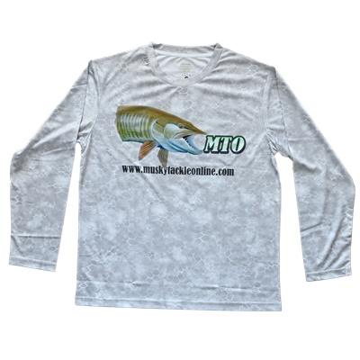 ScaleWear/MTO Long Sleeve White-Grayscale Fishing Shirt - Musky
